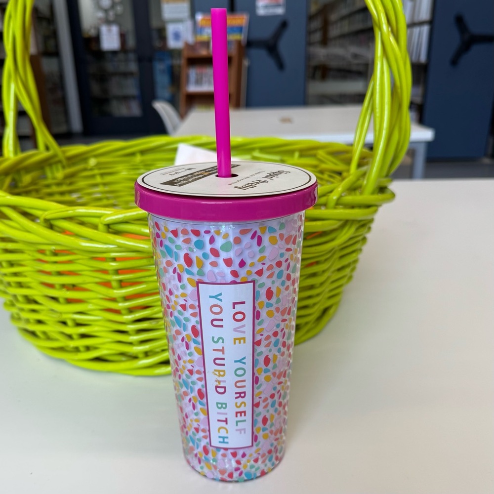 ❤️ LOVE YOURSELF ❤️ Colorful Confetti Tumbler with Pink Lid & Straw